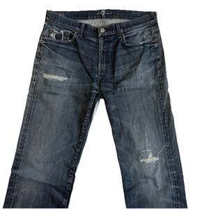 7 For All Mankind Jeans Mens 34x35 Blue Relaxed Distressed Pockets Preppy Modern